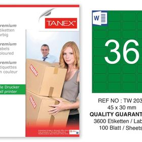 Tanex TW-2036 45x30 mm 100'lü Yeşil Pastel Laser Etiket