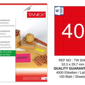 Tanex TW-2040 52.5x29.7 mm 100'lü Kırmızı Floresan Laser Etiket