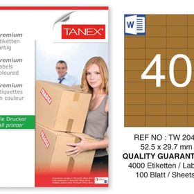 Tanex TW-2040 52.5x29.7 mm 100'lü Kraft Etiket