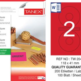 Tanex TW-2041 118x41 mm 100'lü Kırmızı Floresan Laser Etiket