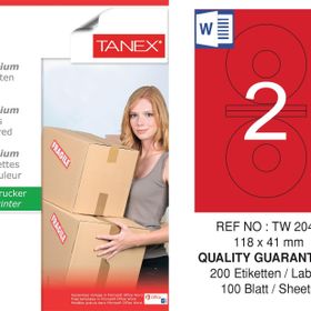 Tanex TW-2041 118x41 mm 100'lü Kırmızı Pastel Laser Etiket