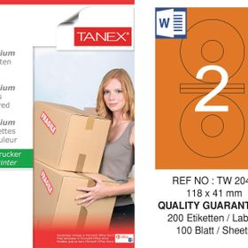Tanex TW-2041 118x41 mm 100'lü Turuncu Pastel Laser Etiket