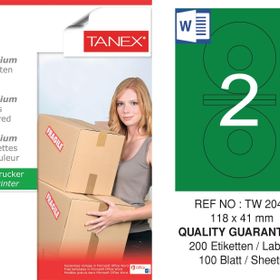 Tanex TW-2041 118x41 mm 100'lü Yeşil Pastel Laser Etiket