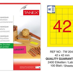 Tanex TW-2042 42x42 mm 100'lü Sarı Floresan Laser Etiket