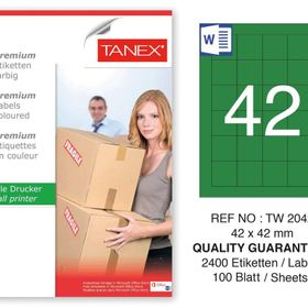 Tanex TW-2042 42x42 mm 100'lü Yeşil Pastel Laser Etiket