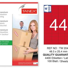 Tanex TW-2044 48.5x25.4 mm 100'lü Kırmızı Pastel Laser Etiket