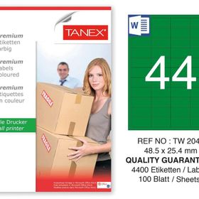 Tanex TW-2044 48.5x25.4 mm 100'lü Yeşil Pastel Laser Etiket