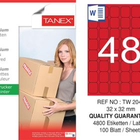 Tanex TW-2048 32x32 mm 100'lü Kırmızı Floresan Laser Etiket