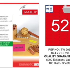 Tanex TW-2052 46.4x21.2 mm 100'lü Kırmızı Floresan Laser Etiket