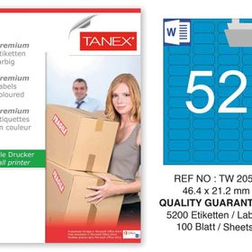 Tanex TW-2052 46.4x21.2 mm 100'lü Mavi Pastel Laser Etiket