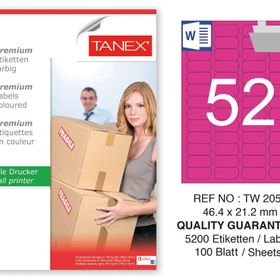 Tanex TW-2052 46.4x21.2 mm 100'lü Pembe Pastel Laser Etiket