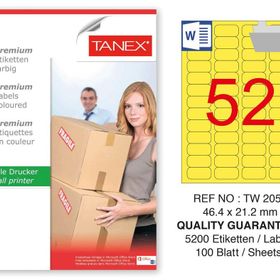 Tanex TW-2052 46.4x21.2 mm 100'lü Sarı Pastel Laser Etiket
