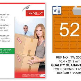 Tanex TW-2052 46.4x21.2 mm 100'lü Turuncu Pastel Laser Etiket