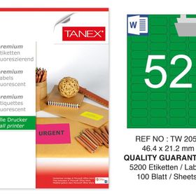 Tanex TW-2052 46.4x21.2 mm 100'lü Yeşil Floresan Laser Etiket