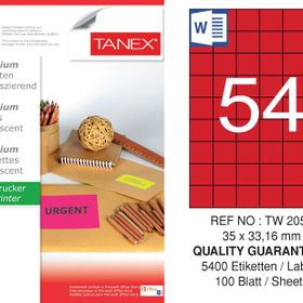 Tanex TW-2054 35x33.16 mm 100'lü Kırmızı Floresan Laser Etiket