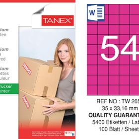 Tanex TW-2054 35x33.16 mm 100'lü Pembe Pastel Laser Etiket