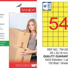 Tanex TW-2054 35x33.16 mm 100'lü Sarı Pastel Laser Etiket