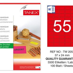 Tanex TW-2055 37x24 mm 100'lü Kırmızı Floresan Laser Etiket
