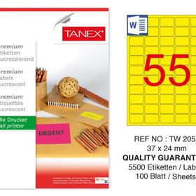 Tanex TW-2055 37x24 mm 100'lü Sarı Floresan Laser Etiket