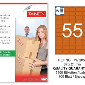 Tanex TW-2055 37x24 mm 100'lü Turuncu Pastel Laser Etiket