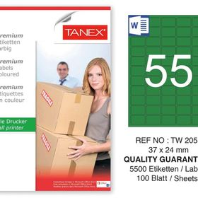 Tanex TW-2055 37x24 mm 100'lü Yeşil Pastel Laser Etiket