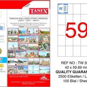 Tanex TW-2059 42x59.69 mm 100 Adet Laser Etiket