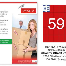 Tanex TW-2059 42x59.69 mm 100'lü Kırmızı Pastel Laser Etiket