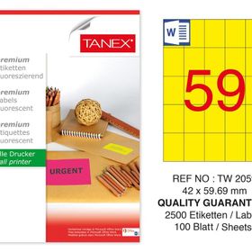 Tanex TW-2059 42x59.69 mm 100'lü Sarı Floresan Laser Etiket