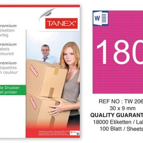 Tanex TW-2060 30x9 mm 100'lü Pembe Pastel Laser Etiket