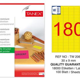 Tanex TW-2060 30x9 mm 100'lü Sarı Floresan Laser Etiket