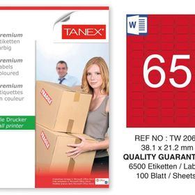 Tanex TW-2065 38.1x21.2 mm 100'lü Kırmızı Pastel Laser Etiket