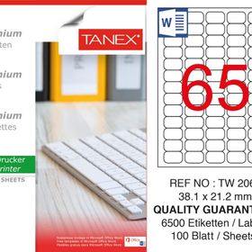 Tanex TW-2065 38.1x21.2 mm 100'lü Sökülebilir Etiket