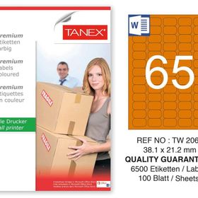 Tanex TW-2065 38.1x21.2 mm 100'lü Turuncu Pastel Laser Etiket