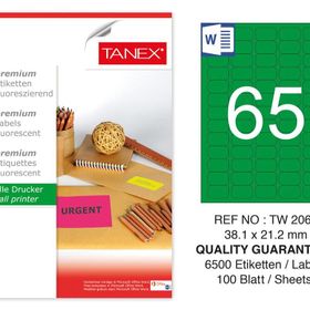 Tanex TW-2065 38.1x21.2 mm 100'lü Yeşil Floresan Laser Etiket