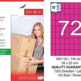 Tanex TW-2072 26.25x33 mm 100'lü Pembe Pastel Laser Etiket