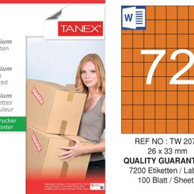 Tanex TW-2072 26.25x33 mm 100'lü Turuncu Pastel Laser Etiket