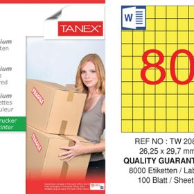 Tanex TW-2080 26.25x29.7 mm 100'lü Sarı Pastel Laser Etiket