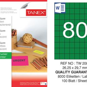 Tanex TW-2080 26.25x29.7 mm 100'lü Yeşil Floresan Laser Etiket