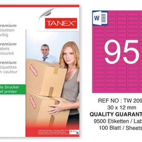 Tanex TW-2095 30x12 mm 100'lü Pembe Pastel Laser Etiket