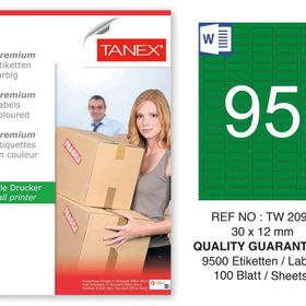 Tanex TW-2095 30x12 mm 100'lü Yeşil Pastel Laser Etiket