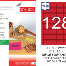 Tanex TW-2096 43.2x8.5 mm 100'lü Kırmızı Floresan Laser Etiket