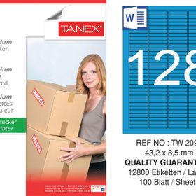 Tanex TW-2096 43.2x8.5 mm 100'lü Mavi Pastel Laser Etiket