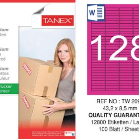 Tanex TW-2096 43.2x8.5 mm 100'lü Pembe Pastel Laser Etiket