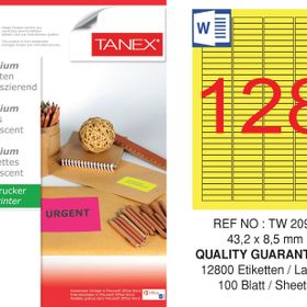 Tanex TW-2096 43.2x8.5 mm 100'lü Sarı Floresan Laser Etiket