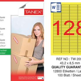 Tanex TW-2096 43.2x8.5 mm 100'lü Sarı Pastel Laser Etiket