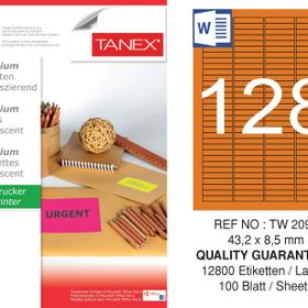 Tanex TW-2096 43.2x8.5 mm 100'lü Turuncu Floresan Laser Etiket