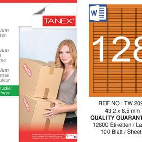 Tanex TW-2096 43.2x8.5 mm 100'lü Turuncu Pastel Laser Etiket