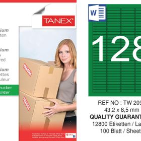 Tanex TW-2096 43.2x8.5 mm 100'lü Yeşil Pastel Laser Etiket