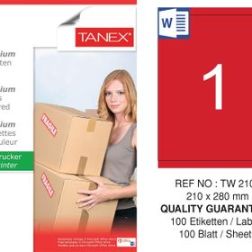 Tanex TW-2100 210x280 mm 100'lü Kırmızı Pastel Laser Etiket