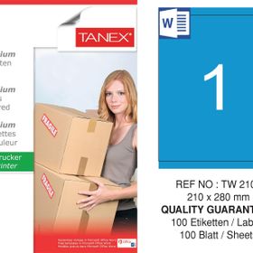 Tanex TW-2100 210x280 mm 100'lü Mavi Pastel Laser Etiket